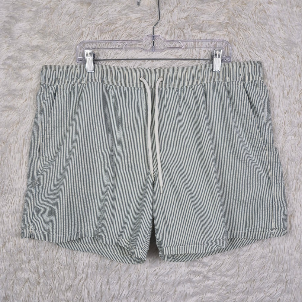 J.Crew Mens Seersucker‎ Striped Swim Trunks Blue White XL Travel Resort Beach